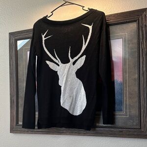 Black Sweater with White Deer Design